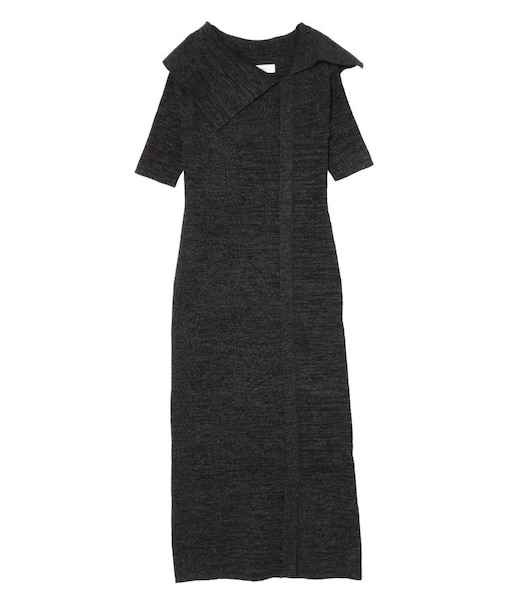 アシメネックリブハーフスリーブニットワンピース