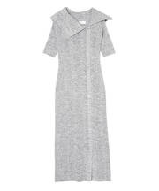 アシメネックリブハーフスリーブニットワンピース