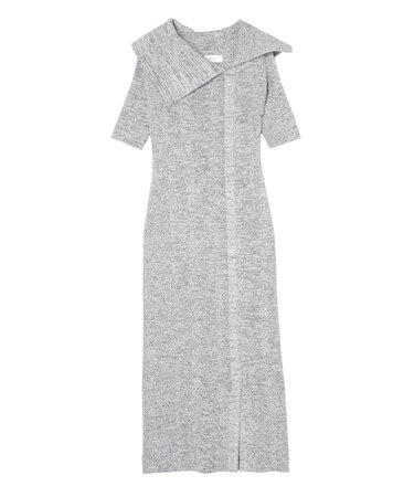 アシメネックリブハーフスリーブニットワンピース