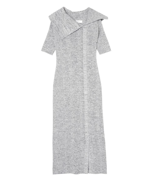 アシメネックリブハーフスリーブニットワンピース