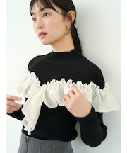 バイカラーラッフルニットプルオーバー