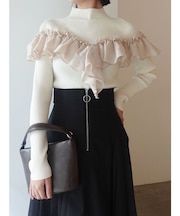 バイカラーラッフルニットプルオーバー