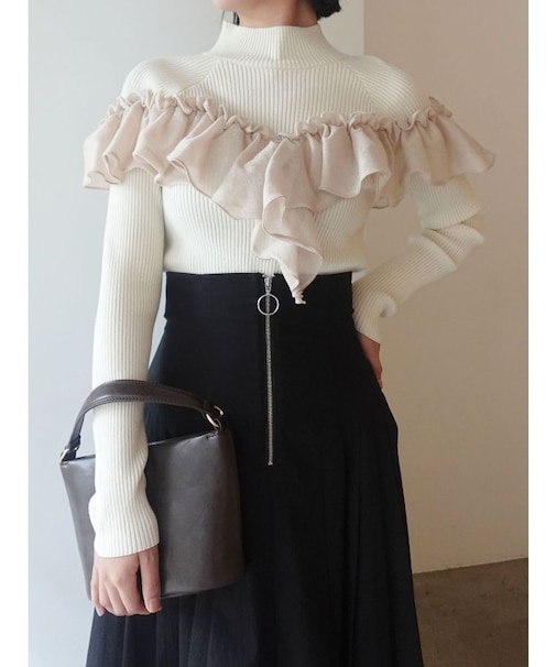 バイカラーラッフルニットプルオーバー