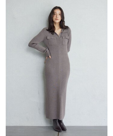 フラップポケットリブニットワンピース