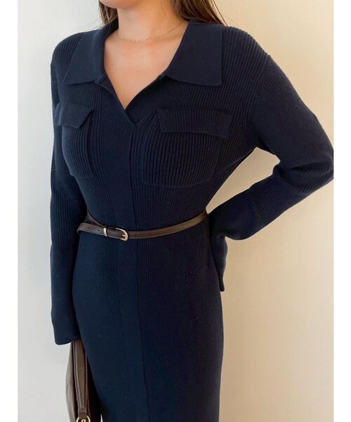 フラップポケットリブニットワンピース｜ラグナムーンの通販｜&mall