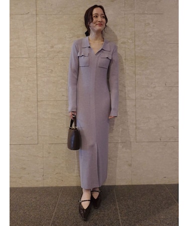 フラップポケットリブニットワンピース