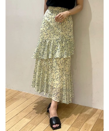 楊柳プリントアシンメトリーティアードスカート