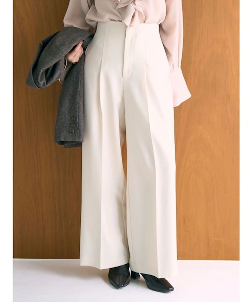 ウォッシャブルタックワイドパンツ