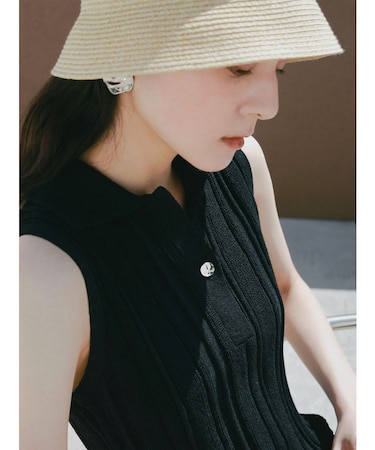 シャツカラーメランジニットワンピース