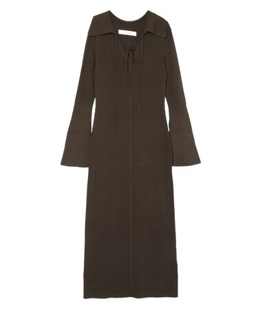 リボンカラーネックニットワンピース