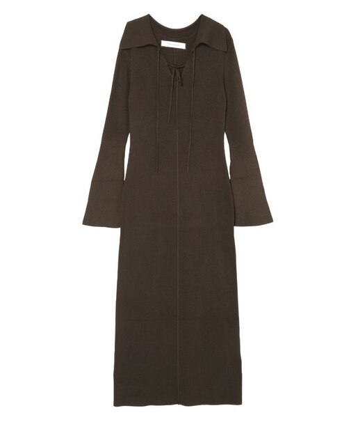 リボンカラーネックニットワンピース