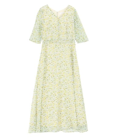 フラワーパターンVネックワンピース