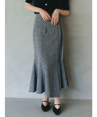 ツイードウエストアシメナローフレアスカート