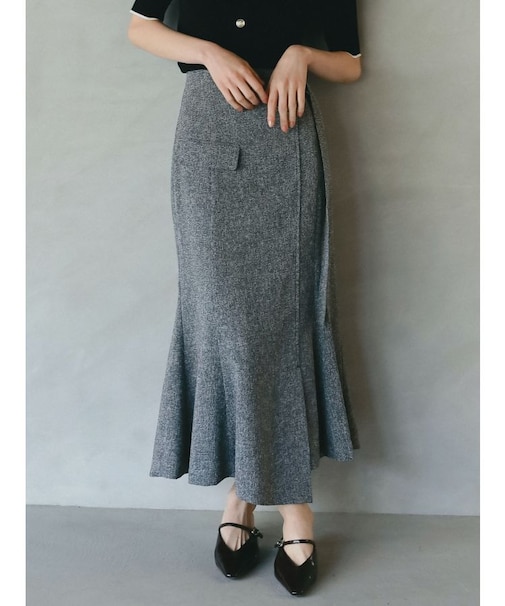 ツイードウエストアシメナローフレアスカート