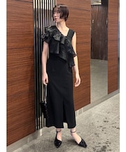 LADYフィラメントフリルアシンメトリードレス