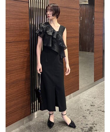 LADYフィラメントフリルアシンメトリードレス