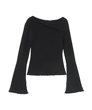 アシンメトリーラペルリブニットプルオーバー