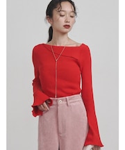 アシンメトリーラペルリブニットプルオーバー