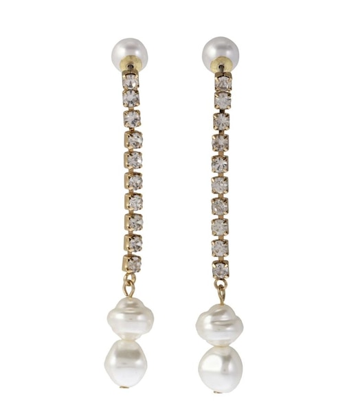 LADYフェイクパールビジューチェーンピアス