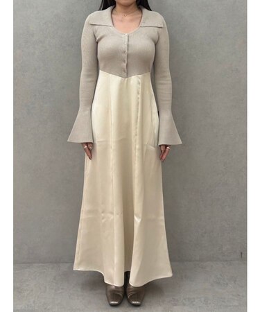 カラーニットドッキングナローワンピース