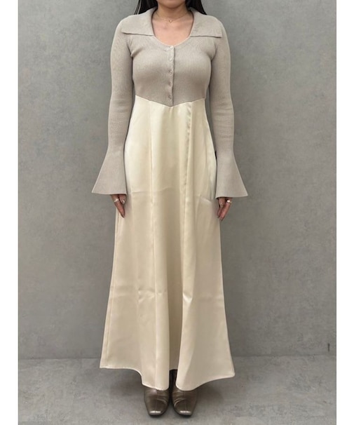 カラーニットドッキングナローワンピース