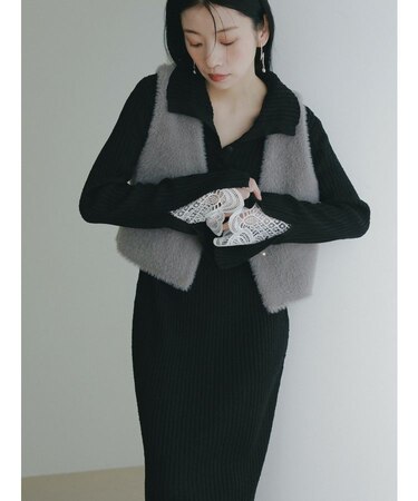 ミニシャギーニットベスト