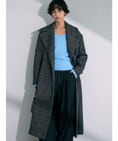 ウエストタックウールブレンドツイードコート