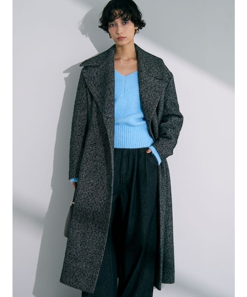 ウエストタックウールブレンドツイードコート