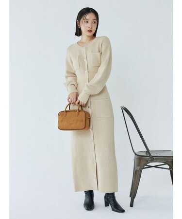 フロントポケットIラインニットワンピース