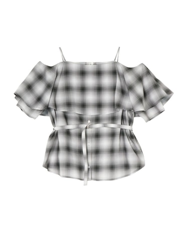 オンブレチェックオフショルダーブラウス