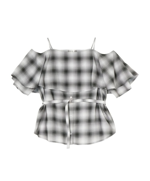 オンブレチェックオフショルダーブラウス