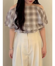 オンブレチェックオフショルダーブラウス