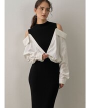 シャツドッキングリブニットワンピース