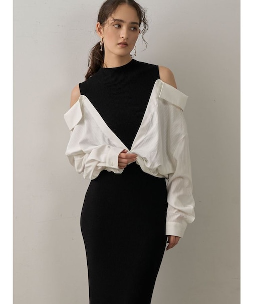 シャツドッキングリブニットワンピース