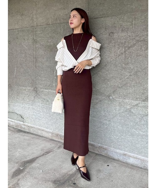 シャツドッキングリブニットワンピース｜ラグナムーンの通販｜&mall