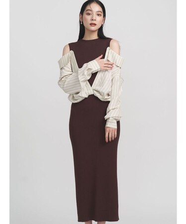 シャツドッキングリブニットワンピース