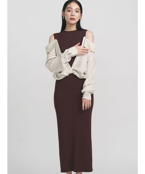 シャツドッキングリブニットワンピース