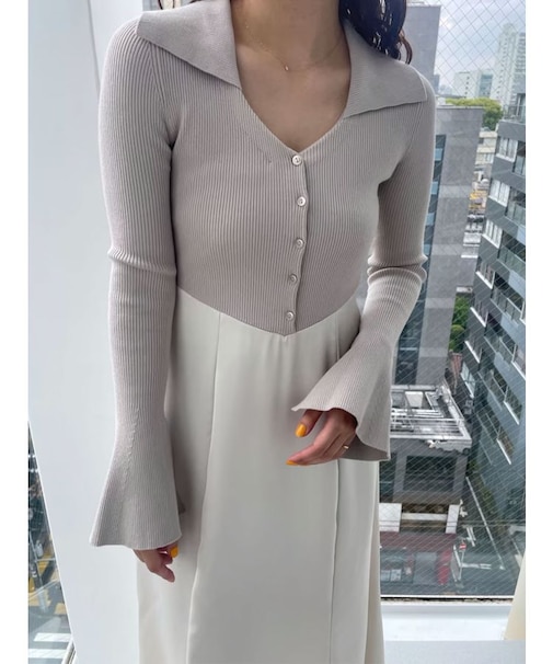 カラーニットドッキングナローワンピース