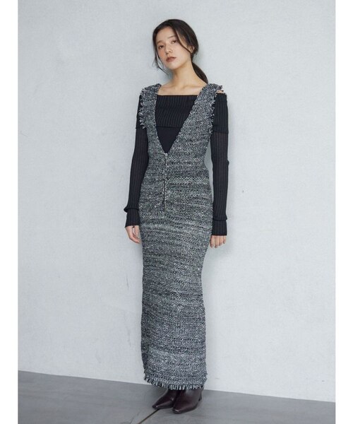 ラグナムーン　ニットツイードフリンジジャンパースカート　Sサイズ ニットツイードフリンジジャンパースカート｜ラグナムーンの通販