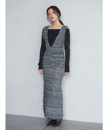 ニットツイードフリンジジャンパースカート