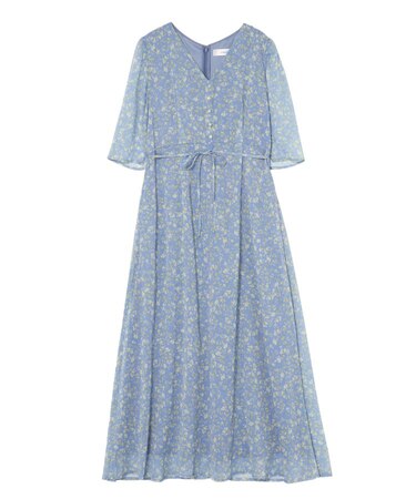 スモールフラワーパターンVネックワンピース