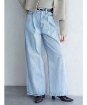 タックデニムワイドパンツ
