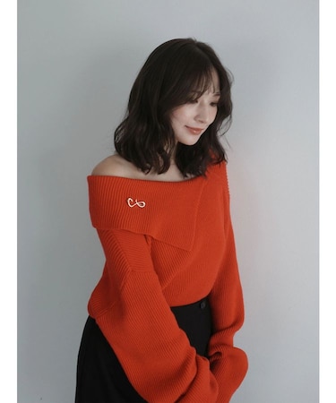 アシンメトリーカラーニットプルオーバー