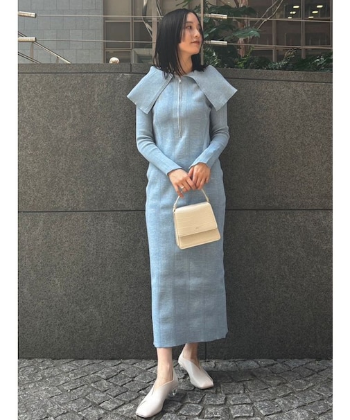 ビッグカラーフロントZIPワンピース