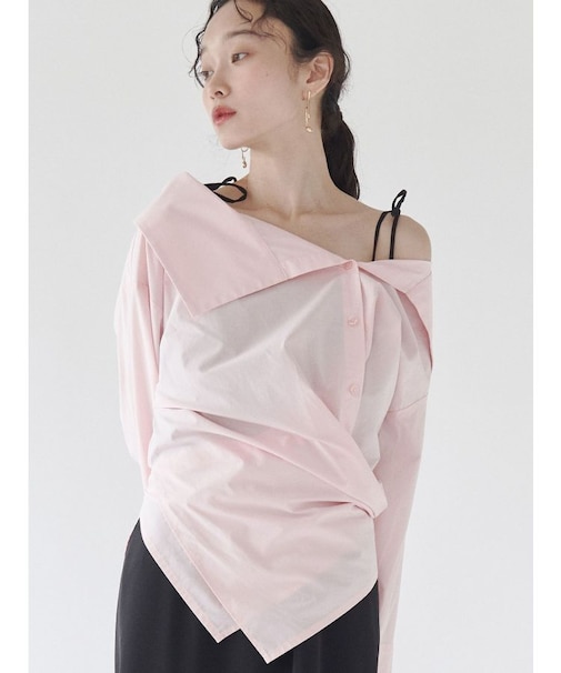 アシンメトリーカラーカシュクールシャツ