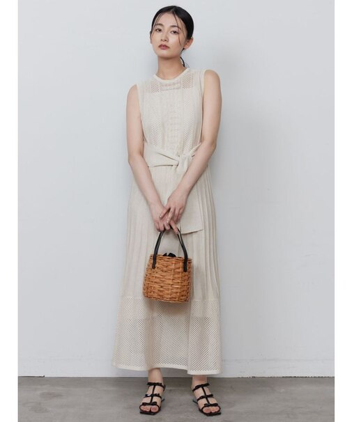 ストライプメッシュニットワンピース