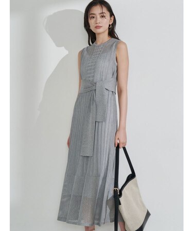 ストライプメッシュニットワンピース