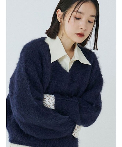 REVIVAL】アルパカシャギーVネックニットプルオーバー｜ラグナムーンの