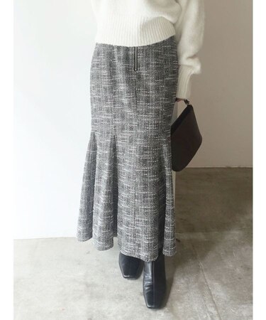 カットツイードフロントZIPスカート