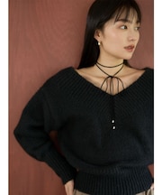 【WEB限定】Vネックカラーショートニットプルオーバー